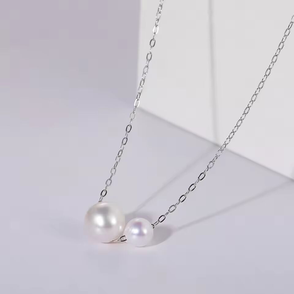 Seulement Freshwater Non-Nucleated AK Natural Double Pearl Pendant for Women Simple 925 Sterling Silver Chain Necklace Jewelry