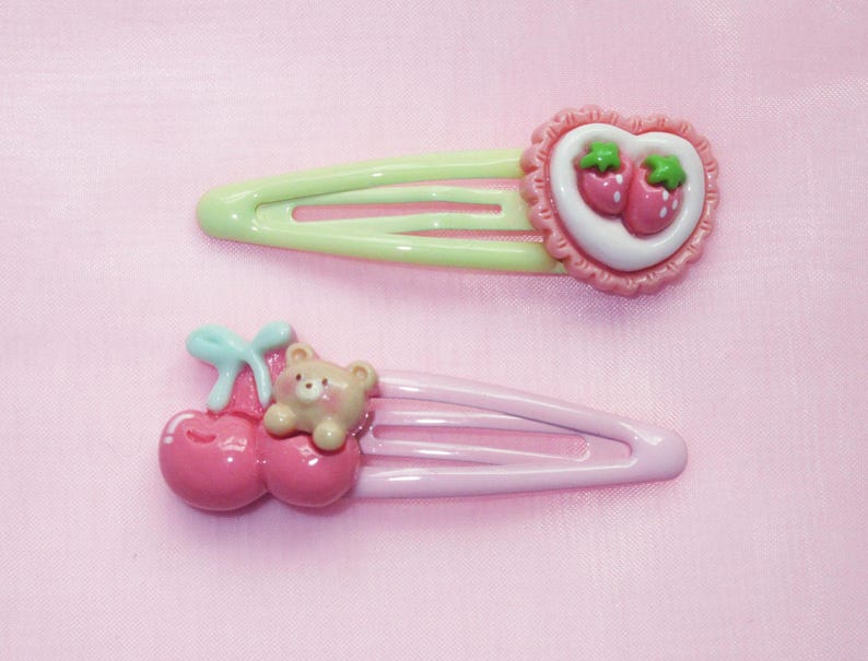 Strawberry or Cherry Hair Clip | Kawaii Cutecore Cabochon Clip | Kawaiicore, Fairy Kei | Harajuku Decora | Coquette Y2K Pastel Hair Clip