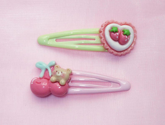 Strawberry or Cherry Hair Clip | Kawaii Cutecore Cabochon Clip | Kawaiicore, Fairy Kei | Harajuku Decora | Coquette Y2K Pastel Hair Clip